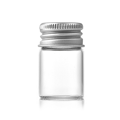 Botellas de vidrio grano contenedores, Tubos de almacenamiento de cuentas con tapa de rosca y tapa de aluminio chapada en color plateado., columna