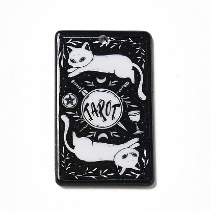 22Pcs 22 Styles Tarot Theme Printed Acrylic Pendants, Rectangle with Cat Pattern Charms