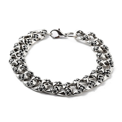 Retro Alloy Skull Curb Chains Bracelets for Women Men