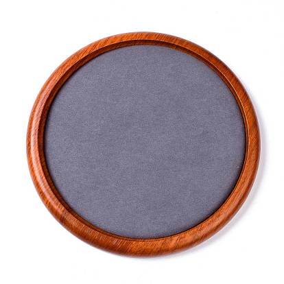 Bandeja de exhibición de joyería de madera redonda plana, cubierto con microfibra, organizador de monedas de piedra