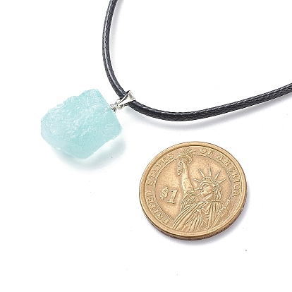 Natural Aquamarine Irregular Rough Nugget Pendant Necklace with Imitation Leather Cord, Gemstone Jewelry for Women