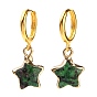 Brass Huggie Hoop Earrings, with Natural Gemstone Star Pendants