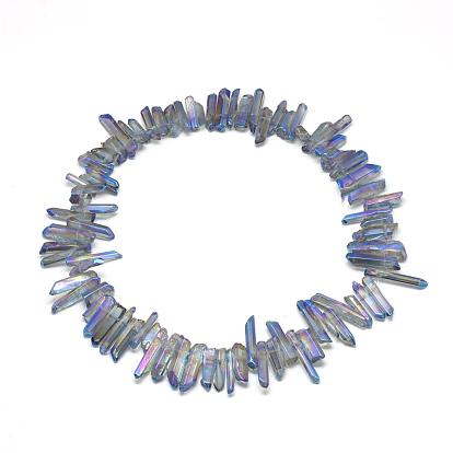 Natural Quartz Crystal Beads Strands, Rainbow Plated, Nuggets