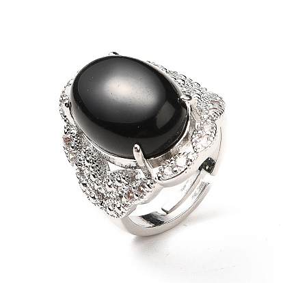 De piedras preciosas anillos ajustables, anillos ovalados de latón en tono platino para mujer, sin plomo y cadmio