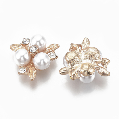 Cabochons de aleación, Con diamantes de imitación y abs imitación de perlas de plástico., flor, blanco cremoso