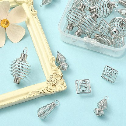 20 pcs 4 styles pendentifs de cage de perle en spirale à ressort en alliage de fer, charmes de cage, formes mixtes