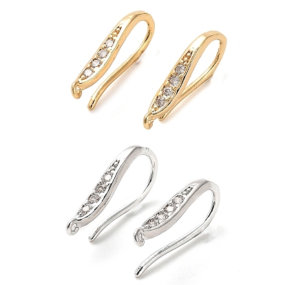 Brass Micro Pave Cubic Zirconia Earring Hooks, Ear Wire with Loops