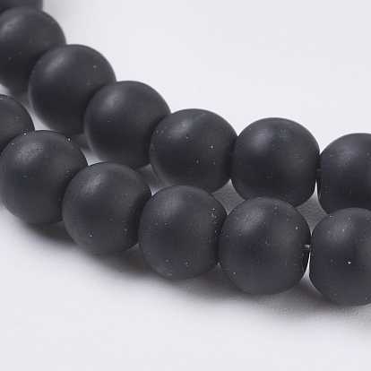 Черный камень бисер нитей, круглые, матовые, 6 мм, отверстие : 1 мм