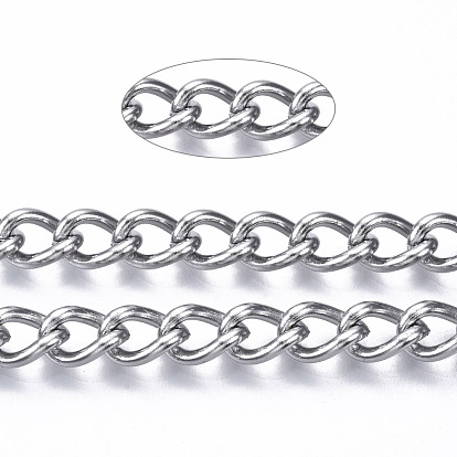 304 Stainless Steel Curb Chains, Twisted Chains, with Spool, Unwelded