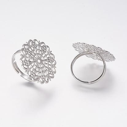 Brass Filigree Ring Bases, Adjustable, Lead Free, Cadmium Free and Nickel Free, Platinum Color, Plated