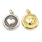 Rack Plating Brass Pendants, with Jump Ring, Lead Free & Cadmium Free, Long-Lasting Plated, Flat Round with Heart & Paw Print Charm