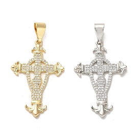 Brass Micro Pave Cubic Zirconia Pendants, Long-Lasting Plated, Cross