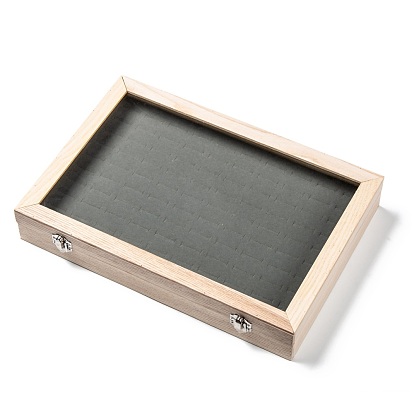 Cajas de presentación del anillo de madera, con vidrio, 100 caja de exhibición de almacenamiento de anillo de ranuras con tapa transparente, Rectángulo