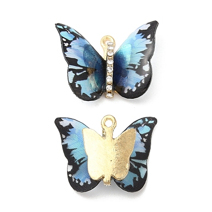 Pendentifs en résine transparente, Breloques papillon avec des strass en cristal en alliage plaqué or