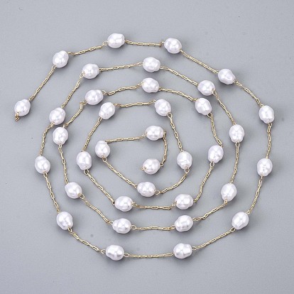 Chaînes de perles d'imitation en plastique ABS faites à la main, pour colliers bracelets de décision, avec chaînes trombones en laiton, plaqué longue durée, soudé, or et de lumière