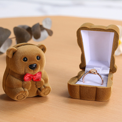 Caja de regalo con anillo en forma de osito de terciopelo, joyero para anillo