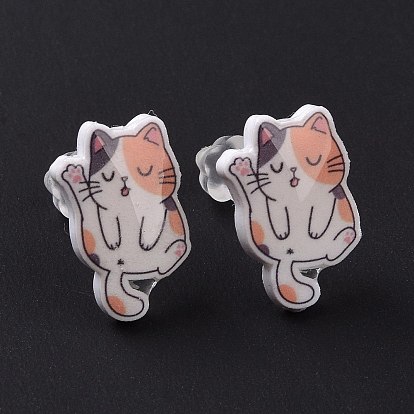 Акриловые серьги-гвоздики в виде кошек с платиновыми булавками для женщин