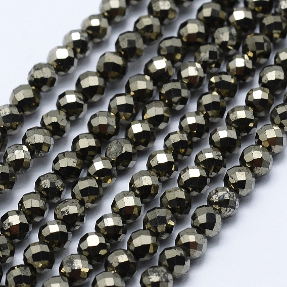 Chapelets de perles pyrite naturelles , facette, ronde
