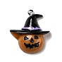 Halloween Opaque Resin Pendants, with Platinum Tone Iron Loops, Pumpkin with Witch Hat