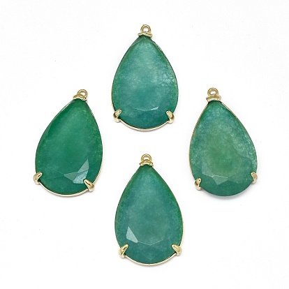 Pendentifs en jade naturel, avec les accessoires en laiton, facette, goutte , teint