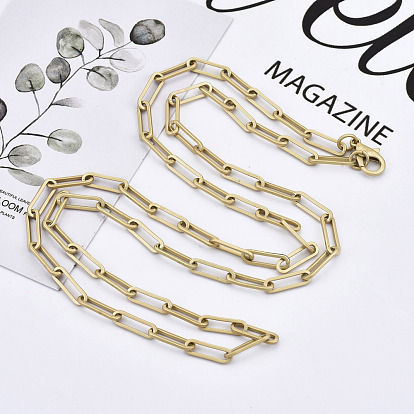 Brass Paperclip Chains, Drawn Elongated Cable Chains Necklace Making, with Lobster Claw Clasps