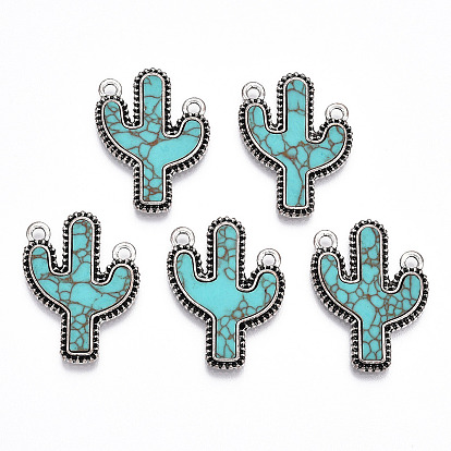 Colgantes de aleación con turquesa sintética, encantos de cactus, sin plomo y cadmio