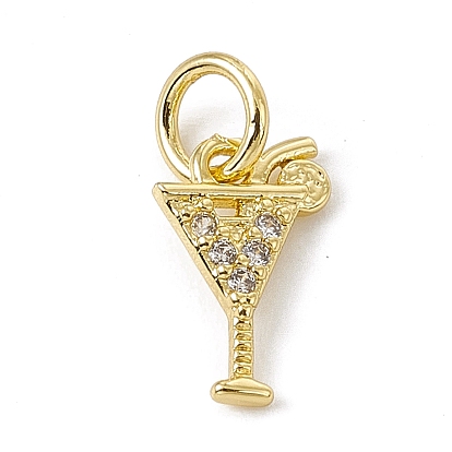 Brass Micro Pave Cubic Zirconia Charms, with Jump Rings, Cocktail Drink Charms