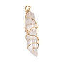 Natural Quartz Crystal Pendants, Rock Crystal Pendants, with Golden Copper Wire Findings Wrapped, Bullet