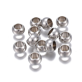 201 Stainless Steel European Beads, Large Hole Beads, Rondelle