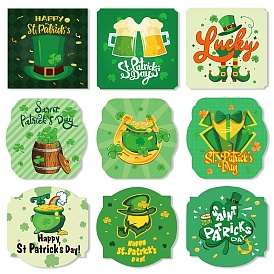 9 Sheets Saint Patrick's Day Theme Paper Self Adhesive Clover Label Stickers, for Party Bottle Decoration, Square