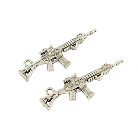 Tibetan Style Alloy Submachine Pendants, Gun/Rifle, Cadmium Free & Lead Free, 45x15x4mm, Hole: 2mm, about 147pcs/500g