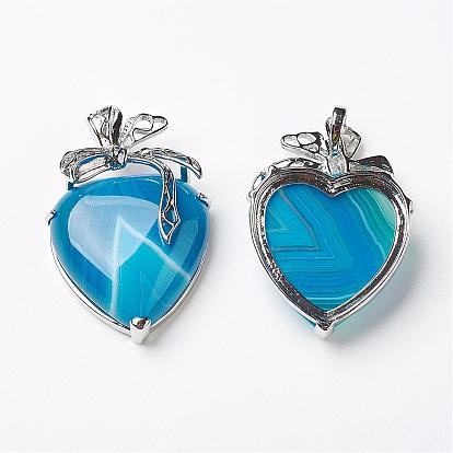 Gemstone Pendants, with Platinum Tone Brass Findings, Heart