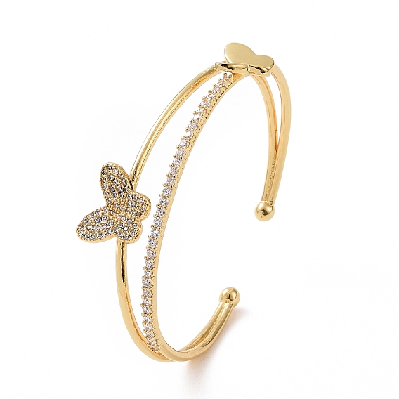 Clear Cubic Zirconia Butterfly Open Cuff Bangle, Brass Jewelry for Women