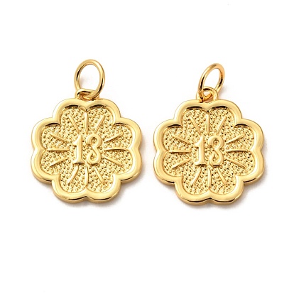 Brass Pendants, Long-Lasting Plated, Flower with Number 13