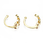 Brass Micro Pave Cubic Zirconia Cuff Earrings, Cadmium Free & Nickel Free & Lead Free, Leaf, Real 16K Gold Plated