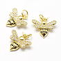 Brass Micro Pave Grade AAA Cubic Zirconia Charms, Bees, Lead Free & Nickel Free & Cadmium Free
