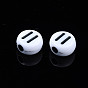 Opaque Acrylic Beads, Flat Round with Arithmetic Symbol, White