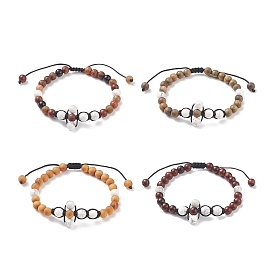 Ensemble de bracelets de perles tressées croisées en bois de santal naturel et howlite de style pcs, bracelets réglables de yoga de pierres précieuses pour les femmes