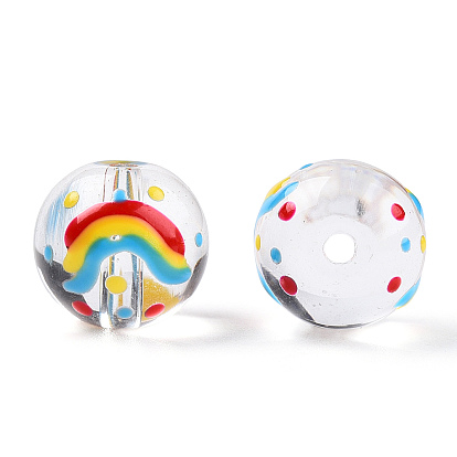 Transparent Handmade Lampwork Beads, Round with Rainbow Pattern