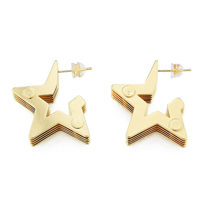 Brass Multi-Layer Star Stud Earrings, Chunky Half Hoop Earrings for Women, Nickel Free