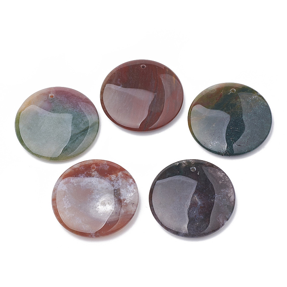 Natural Indian Agate Pendants, Flat Round