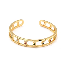 Brazalete hueco de luna con circonitas cúbicas de colores, brazalete abierto de latón para mujer, sin plomo y el cadmio