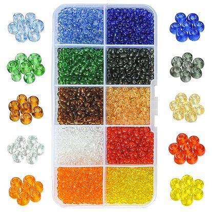 100g 10 couleurs 8/0 perles de rocaille en verre, transparent , ronde