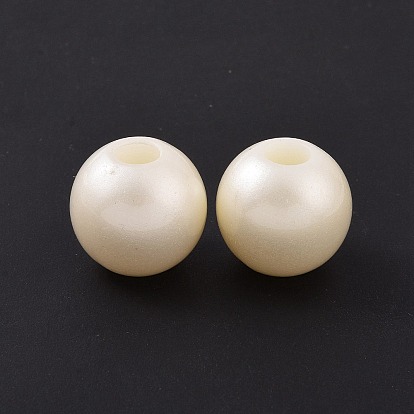 ABS Plastic Imitation Pearl European Beads, Large Hole Beads, Round