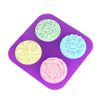 Flat Round Soap Food Grade Silicone Molds, For DIY Soap Craft Making, Flower Pattern