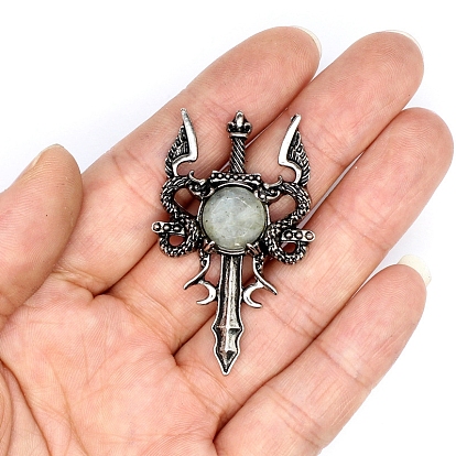 Ожерелье с подвеской в виде меча дракона из драгоценных камней, готические украшения из сплава для мужчин и женщин, старинное серебро и платина