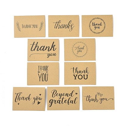 Papel kraft gracias tarjetas de felicitación, rectángulo con patrón de palabras, para el día de acción de gracias
