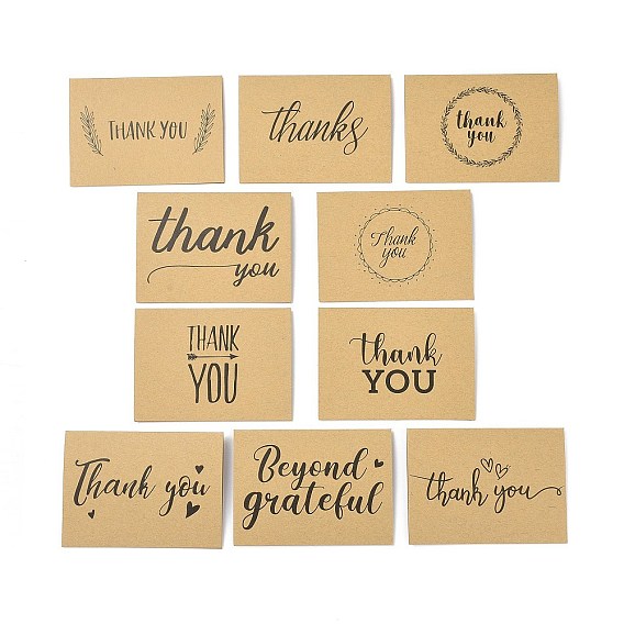 Papier kraft merci cartes de vœux, rectangle avec motif de mot, pour le jour de Thanksgiving