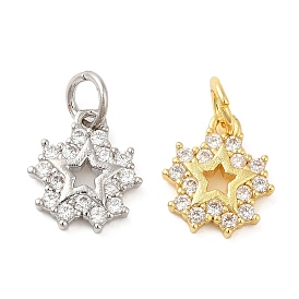 Rack Plating Brass Pave Clear Cubic Zirconia Star Charms with Jump Ring, Long-Lasting Plated, Lead Free & Cadmium Free