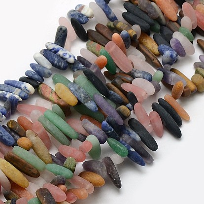 Natural & Synthetic Frosted Gemstone Irregular Strip Beads Strands, 12~22x4~6mm, Hole: 1mm, about 80~85pcs/strand, 15.5 inch